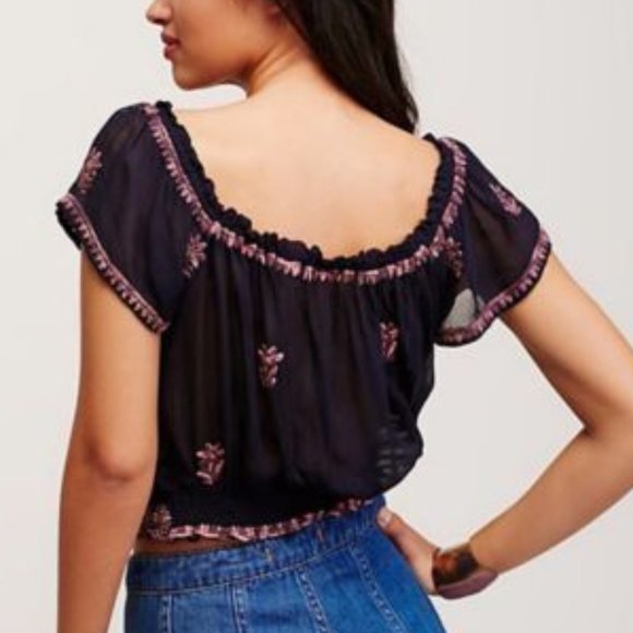 THE HANGER semi sheer cropped Paisley Park boho top - Picture 2 of 7